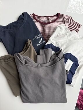 Brandy Melville Shirt Bundle - Gray, Navy, White, Olive, Burgundy Stripe